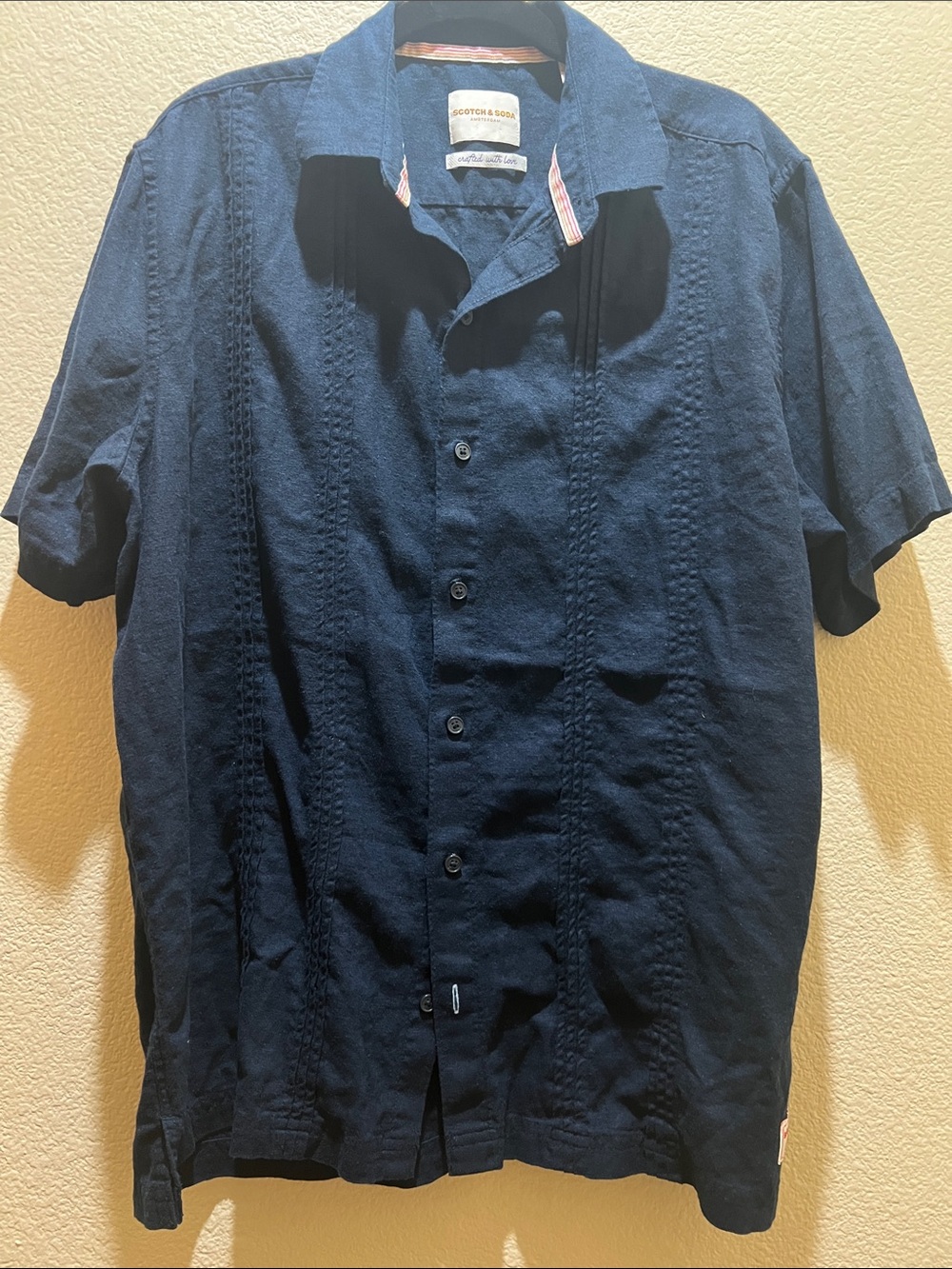 Scotch & Soda Navy Textured Short-Sleeve Button-Down Shirt